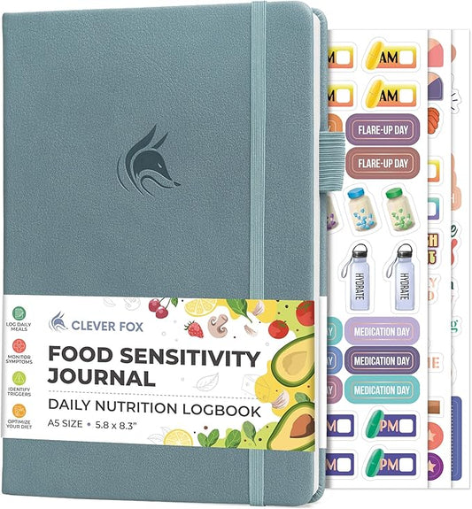 Clever Fox Food Sensitivity Journal – Daily Intolerance & Symptom Log for IBS, Diabetic, Low Fodmap, Elimination Diet – Health Tracker (Windy Blue) - Bloomnest