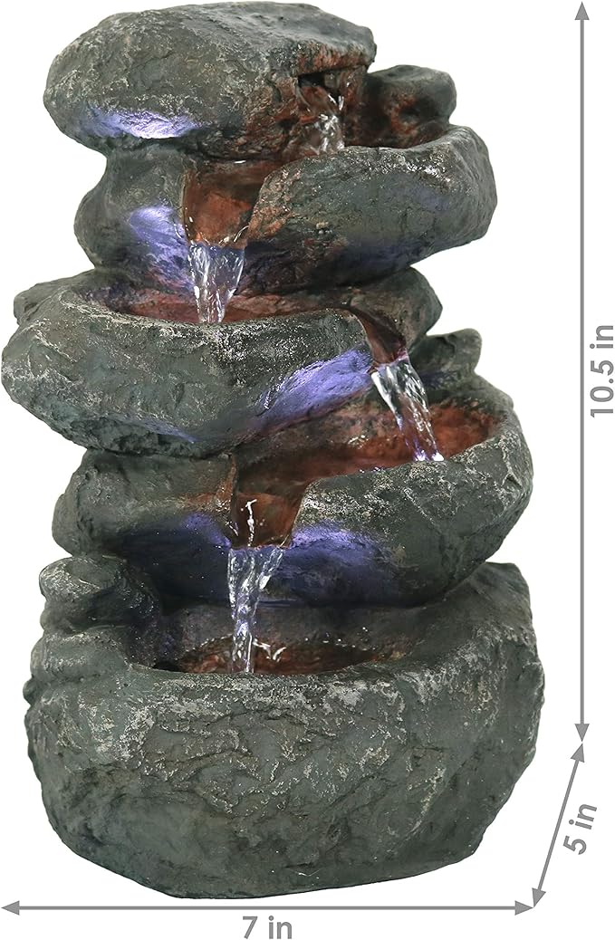 Sunnydaze Tabletop Water Fountain - Stacked Rocks 10.5 Inch Relaxing Desktop Water Fountain with LED Lights - Office, Bedroom, Living Room - Bloomnest