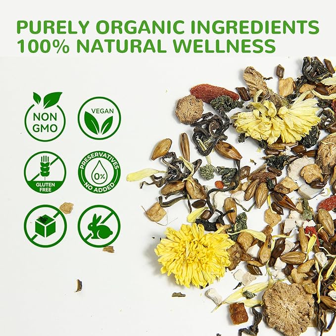 Organic Chicory Gardenia Tea for Blood Sugar Support & Healthy Digestion | 60 Bags of Herbal Tea| 10-Ingredient Blend with Chicory, Gardenia, Dandelion, Goji & Chrysanthemum | Supports Liver & Eye Health | Sugar Free, Caffeine Free, Vegan - Bloomnest