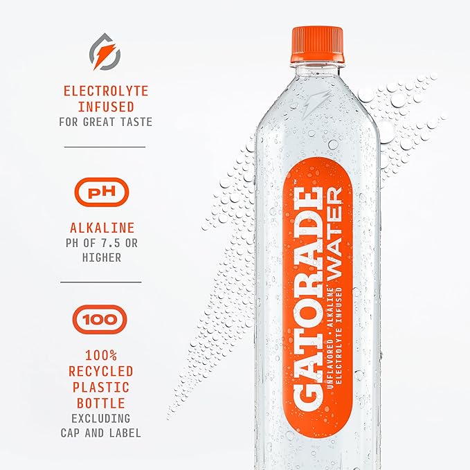 Gatorade Water, Electrolyte Infused for Great Taste, Alkaline PH 7.5 or higher, Unflavored, 1L (Pack of 6) - Bloomnest