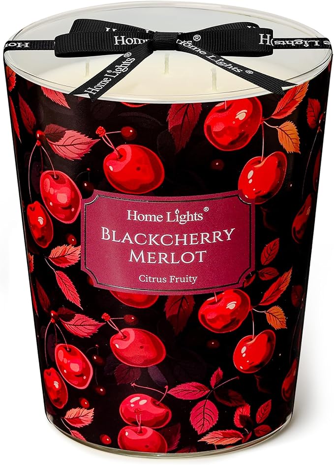 HomeLights Soy Wax Candles for Home Scented, 3-Wick Candles in Blackcherry Merlot Scented, Aromatherapy Candles Gift for Parties, Relaxing, Eclectic Mixed Styles, 34oz - Bloomnest
