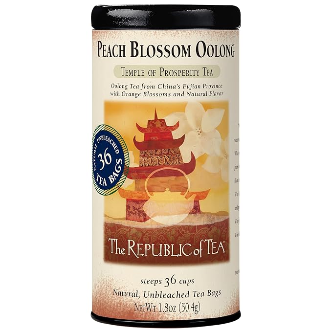 The Republic of Tea - Peach Blossom Oolong Tea, 1.8 oz Tin, 36 Tea Bags | Caffeinated Tea | Milk Tea - Bloomnest