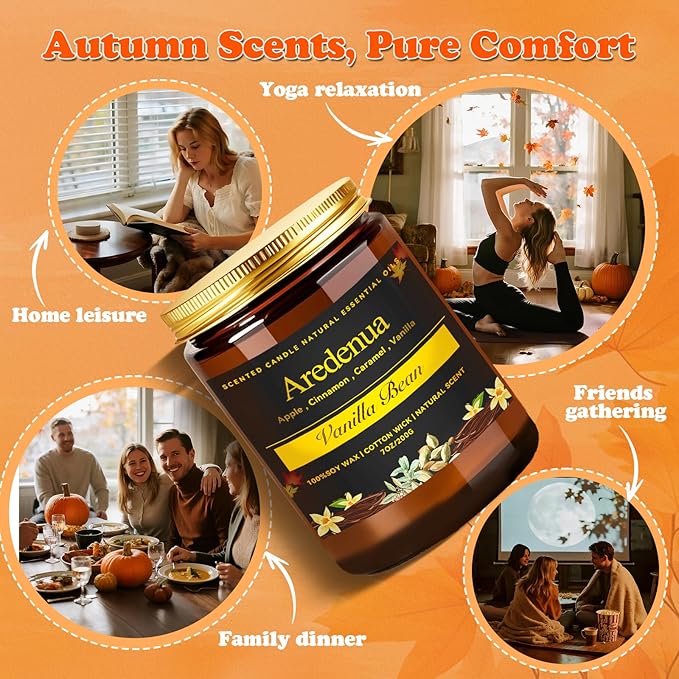 Vanilla Bean Candle - Odor Eliminating Candle | 7oz Soy Candles for Home, Air Freshening & Cozy Vanilla Scent, Odor Fall Candles Gift - Up to 50 Hour Burn time - Bloomnest