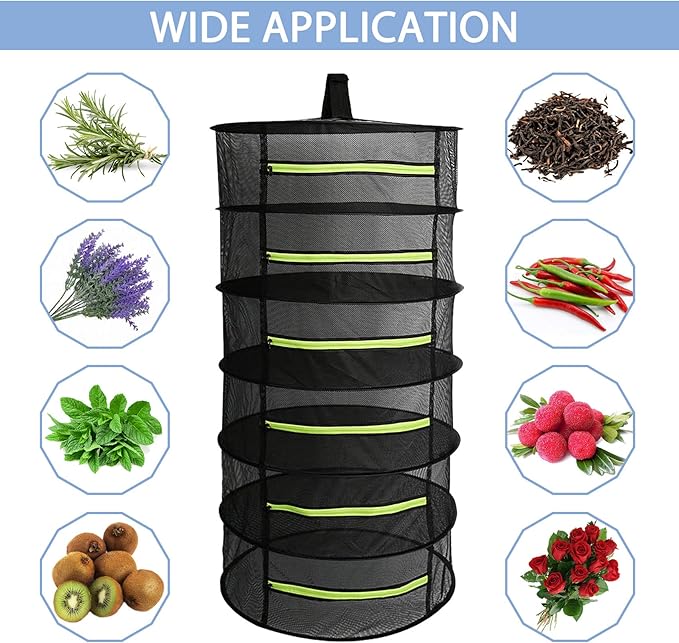2 PCS Herb Drying Rack 6 Layers Mesh Hanging with Zipper Opening, Herb Dry Net for Drying Herb Plant Bud Flower Food Meat Fruits & Tea with Hooks and Garden Scissor - Bloomnest