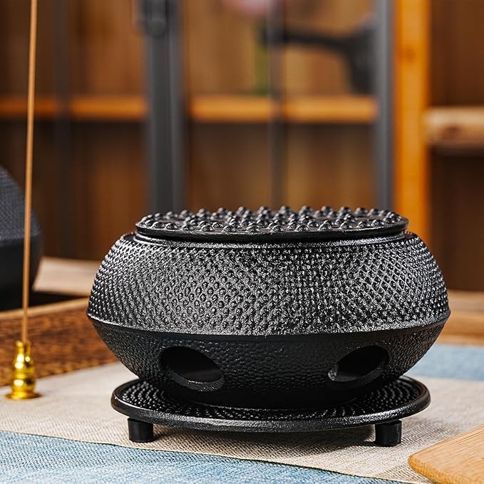 Sungmor Black Cast Iron Teapot Warmer - Japanese Tea Heater Base with Candle Holder, Heat Retaining Stand for Tetsubin or Glass & Ceramic Teapots - Bloomnest