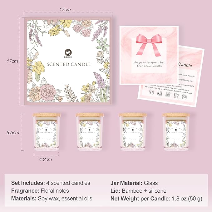 Scented Candles Set 4pcs- Rose, Lavender, Vanilla, Jasmine Fragrance, Suitable for Women, Birthday, Bath Yoga, Wedding - Bloomnest