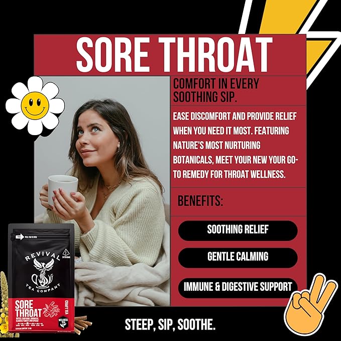 Sore Throat Tea - Wellness Tea Made with Elm Bark, Licorice Root and Marshmallow Root with Herbal and Medicinal Properties - Low Caffeine - 24 Tea Bags - Bloomnest