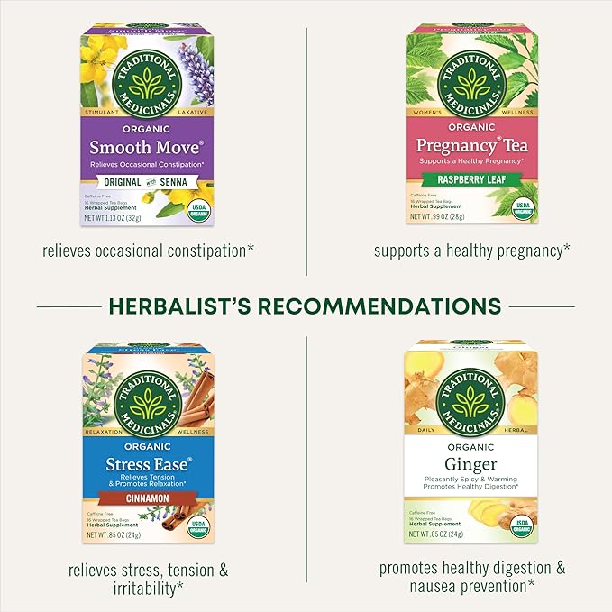 Traditional Medicinals Organic Raspberry Leaf Herbal Tea, Eases Menstrual Cramps & Supports Healthy Pregnancy, (Pack of 2) - 16 Tea Bags - Bloomnest