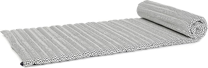 Leewadee - Foldable Floor Mattress - Japanese Roll Up Futon -Trifold Tatami Mat- Guest Floor Bed - Camping Mattress - Thai Massage Mat, Kapok Filled, 75 x 28 inches, Black White - Bloomnest