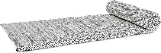 Leewadee - Foldable Floor Mattress - Japanese Roll Up Futon -Trifold Tatami Mat- Guest Floor Bed - Camping Mattress - Thai Massage Mat, Kapok Filled, 75 x 28 inches, Black White - Bloomnest