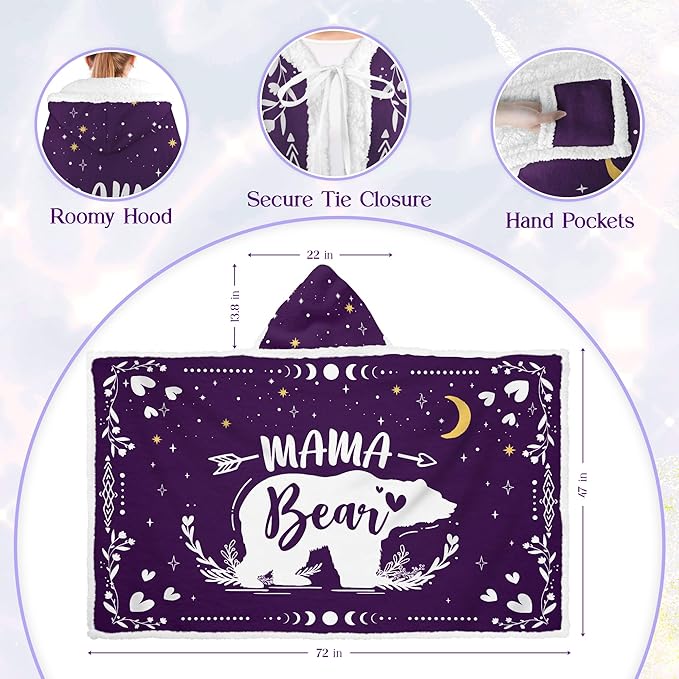 GEEMBI Birthday Gifts for Mom from Daughter and Son - Purple Mama Wearable Blanket Hoodie 47x72 in - Mothers Day and Birthday Gifts for Women, Mama Gift for Women, Gift for Mother in Law - Bloomnest