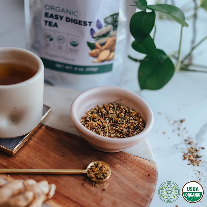 Organic Easy Digest Tea 4 oz. (113g), USDA Certified Organic Digestive Tea for Stomach Ease Tummy and Gut Health, Gas Digestion Relief, Bloating and Belly Comfort, Loose Leaf - Bloomnest