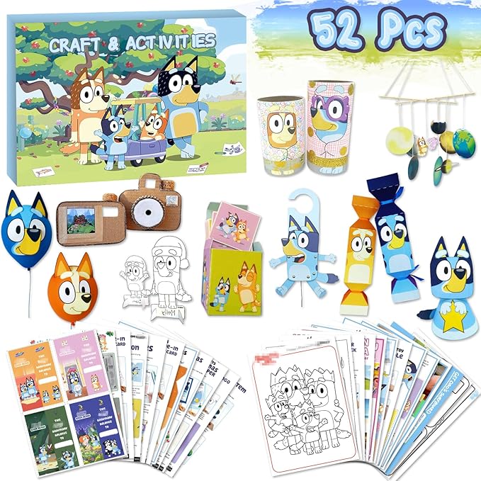 Blue Heeler Arts and Crafts Kits for Kids, 18-in-1 Birthday Gifts Set Crafts Includes Heeler Family Games, Colouring, DIY Activities, Creative Kids Crafts Kit Gifts for 3+ Years Old Girls & Boys - Bloomnest