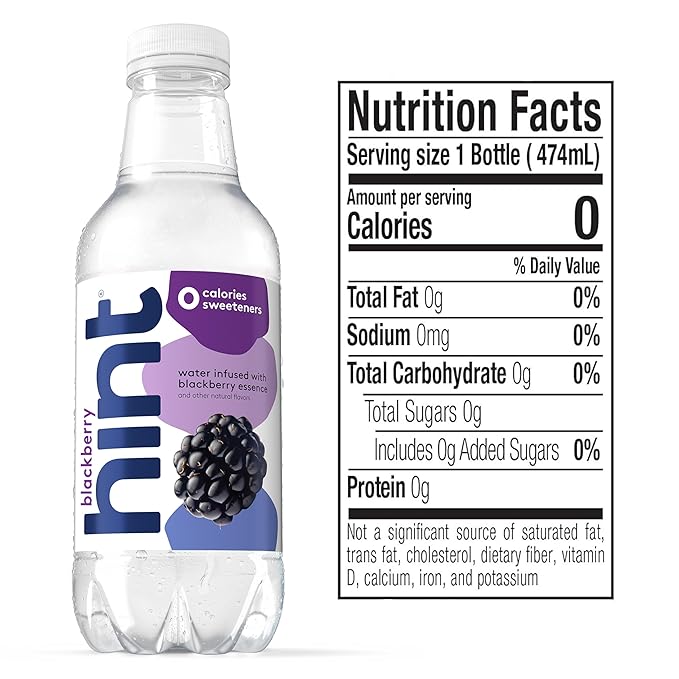 Hint Fruit-Infused Bottled Water, Blackberry - Sugar Free Flavored Water with Zero Calories, Natural Fruit Essences, and No Artificial Sweeteners - 16 Fl Oz (Pack of 12) - Bloomnest