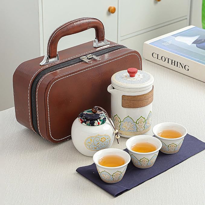 Ceramic Portable Travel Tea Set, Best Gift for Season of Graduation, Mother'S Day, Father'S Day, Christmas, Halloween, Birthday and Other Festivals (Travel White) - Bloomnest