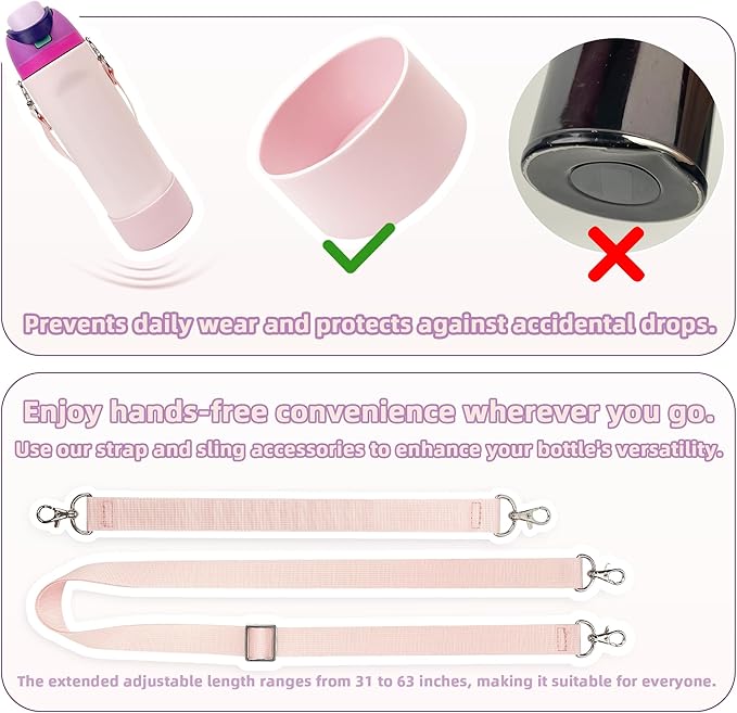 Silicone Boot Set for Owala Water Bottle 24 oz, 32 oz, 40 oz - Includes Non-Slip Sleeve, Shoulder Strap & Handle Strap, Perfect Owala Accessories, Fits Owala Tumbler, Owala FreeSip, Candy Coated SITKOL