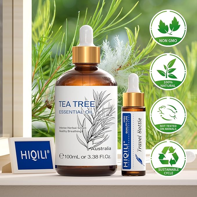 HIQILI Tea Tree Oil for Skin, Hair, Toenail, Add to Shampoo, Body Wash, Foot Soak - 3.38 Fl Oz - Bloomnest