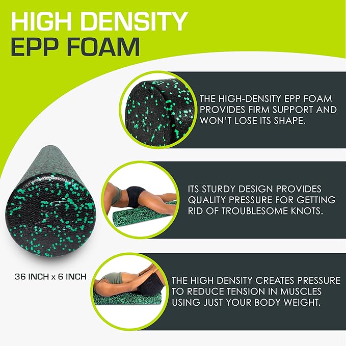 ProsourceFit High Density Foam Rollers 12 - inches Long, Firm Full Body Athletic Massage Tool for Back Stretching, Yoga, Pilates, Post Workout Muscle Recuperation, Black/Blue - Bloomnest