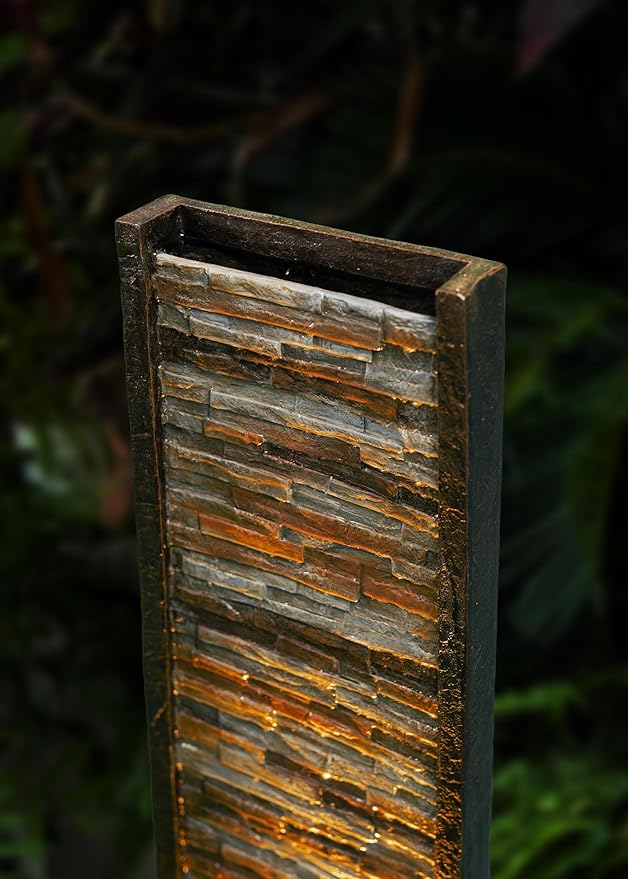 Cheng Pin Indoor Water Fountain -Staggered Stone Wall Design,Create Relaxing Ambiance to Decor Your Living Room,Office,Bedroom Or Outdoor Garden with Waterfall Water Feature and LED Lights,38in. Tall - Bloomnest