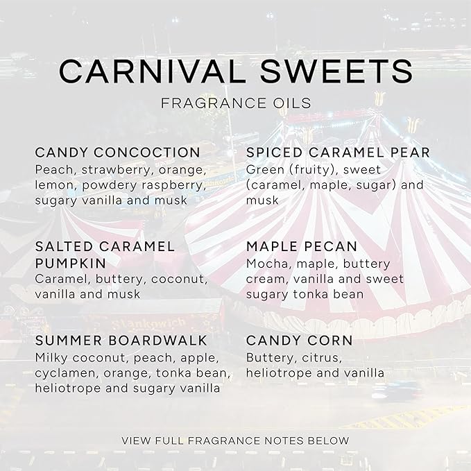 Eternal Essence Oils Carnival Sweets Set of 6 Premium Fragrance Oils - Candy Corn, Salted Caramel Pumpkin, Candy Concoction, Summer Boardwalk, Spiced Caramel Pear, and Maple Pecan Scented Oils - 10ML - Bloomnest