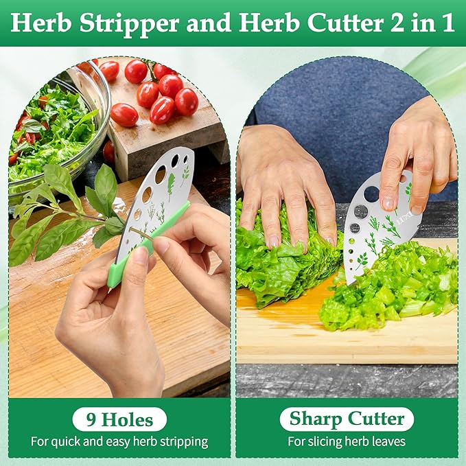 Herb Stripper 9 holes, Luxiv Stainless Steel Kitchen Herb Stripping Tool Loose Leaf Kale Razor Metal Leaf Pealer for Kale, Chard, Collard Greens, Thyme, Basil, Rosemary - Bloomnest