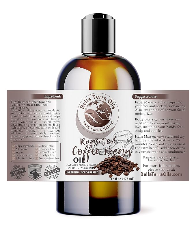 Bella Terra Oils - Roasted Coffee Bean Oil 16oz - Bask in the Richness of Coffee Bean Oil for Skin, Infused with Vitamin E, The Pinnacle of Skin Nourishment - Bloomnest