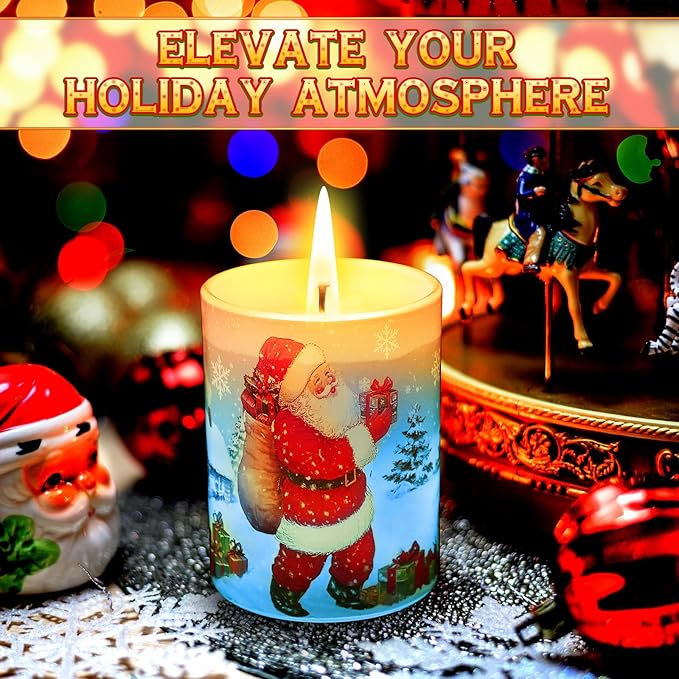 Merry Christmas Candle Jars, LED Xmas Scented Candles Can Change Into Multiple Colors, 7.6oz Soy Wax Fir Holiday Candles for Winter Small Merry Christmas Gifts(Santa Claus) - Bloomnest