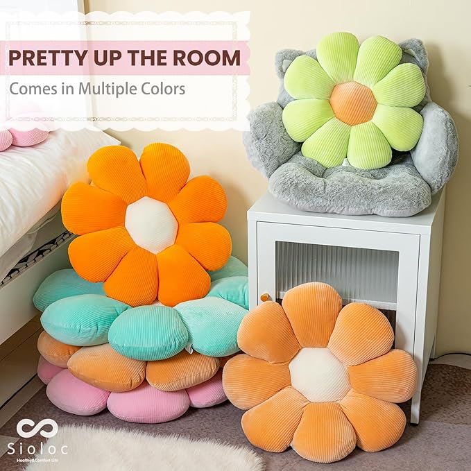 Sioloc Flower Pillow,Flower Shaped Throw Pillow Butt Cushion Flower Floor Pillow,Seating Cushion,Cute Room Decor & Plush Pillow for Bedroom Sofa Chair(Orange,23.6")