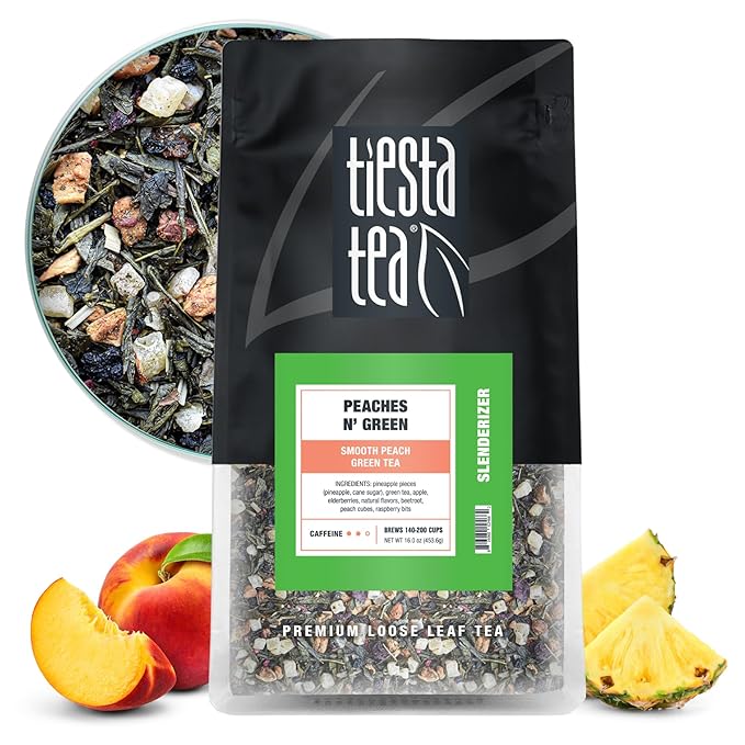 Tiesta Tea - Peaches N´ Green, Smooth Peach Green Tea, Premium Loose Leaf Tea Blend, Medium Caffeinated Green Tea, Make Hot or Iced & Brews Up to 200 Cups - 16 Ounce Resealable Bulk Pouch - Bloomnest