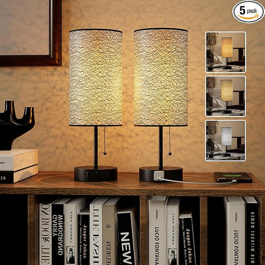 Table Lamp for Bedroom,Nightstand Lamp for Bedside with AC Outlets,Adjustable 3color LED Light Desk Lamp for Home Decor,Included Bulb and Lamp Shade (Black-OnlyAC, 2PCS) - Bloomnest