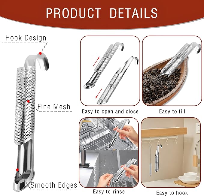 304 Stainless Steel Tea Infuser for Loose Leaf Tea Steeper,Tea Strainer,Food-Grade Fine Mesh Tea Diffuser Set w/Cleaning Brush for Single-Cup Brewing;Sifter for Flour,Matcha,Coffee,Spices,Seasonings - Bloomnest