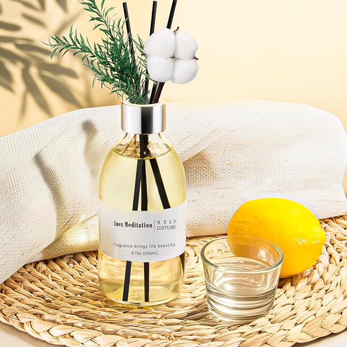 Clesh Reed Diffuser Set, 6.7 oz Linen Scented Diffuser with Sticks, Home Fragrance Reed Diffuser for Bathroom Shelf Decor, Linen Meditation - Bloomnest