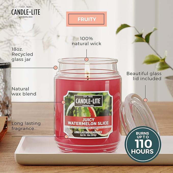 Candle-lite Scented Candles, Juicy Watermelon Slice, 18 oz Jar, Proudly Poured in The USA, Aromatherapy Candle, Single-Wick with 110 Hours of Burn Time, Perfect for Creating a Refreshing Ambiance - Bloomnest