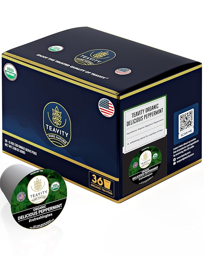 Organic Peppermint Tea Pods for Keurig - Decaf Tea - by Teavity (36 Tea Pods) - Bloomnest