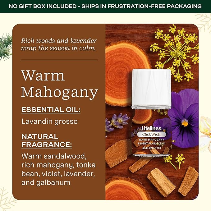 Lifelines ClickWick Essential Oil Blends for Lifelines Diffusers, 3-Pack Warm Mahogany Set – Essential Oil Blend Refill for Candle, Plant & Shower Aromatherapy Diffuser – Fragrance for Diffusers - Bloomnest