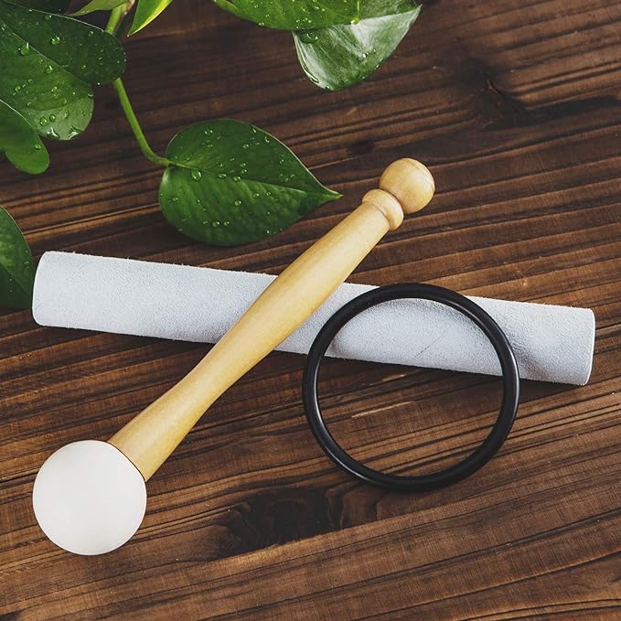 Leize Quartz Crystal Singing Bowl C Note Root Chakra White 8" with Heavy Duty Carrying Case Suede Striker