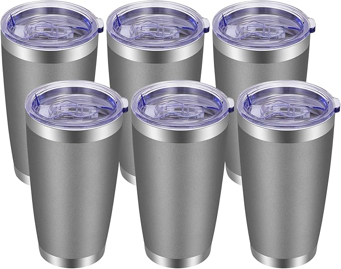 VEGOND 20oz Tumbler with Lid and Straw Stainless Steel Tumbler Cup Bulk Vacuum Insulated Double Wall Travel Coffee Mug Powder Coated Coffee Cup(Grey 6 Pack - Bloomnest