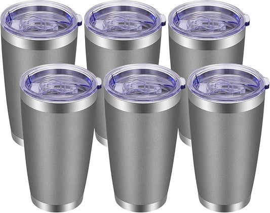 VEGOND 20oz Tumbler with Lid and Straw Stainless Steel Tumbler Cup Bulk Vacuum Insulated Double Wall Travel Coffee Mug Powder Coated Coffee Cup(Grey 6 Pack - Bloomnest