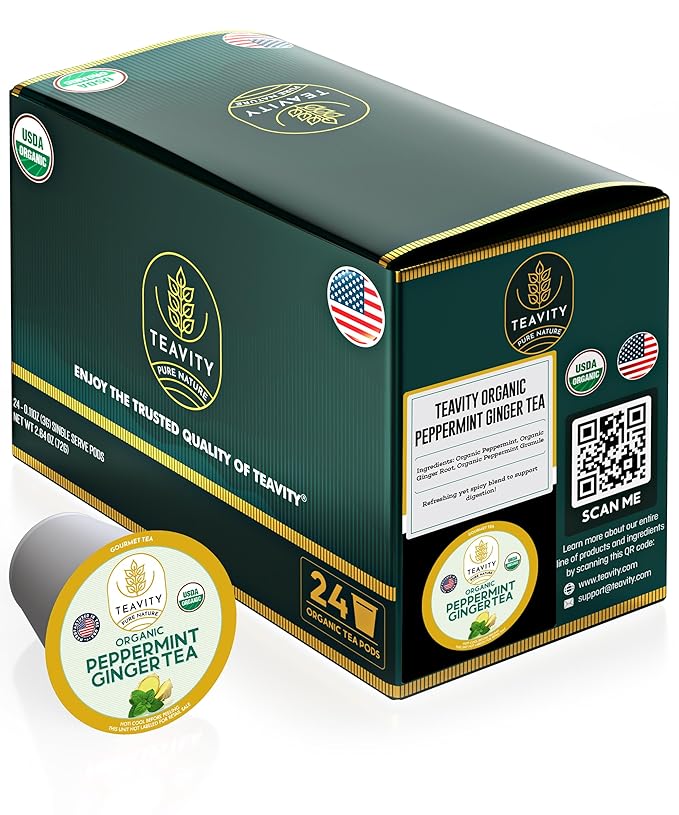 Teavity Organic Peppermint Ginger Tea Pods for Keurig - Decaf, 24 Count - Bloomnest