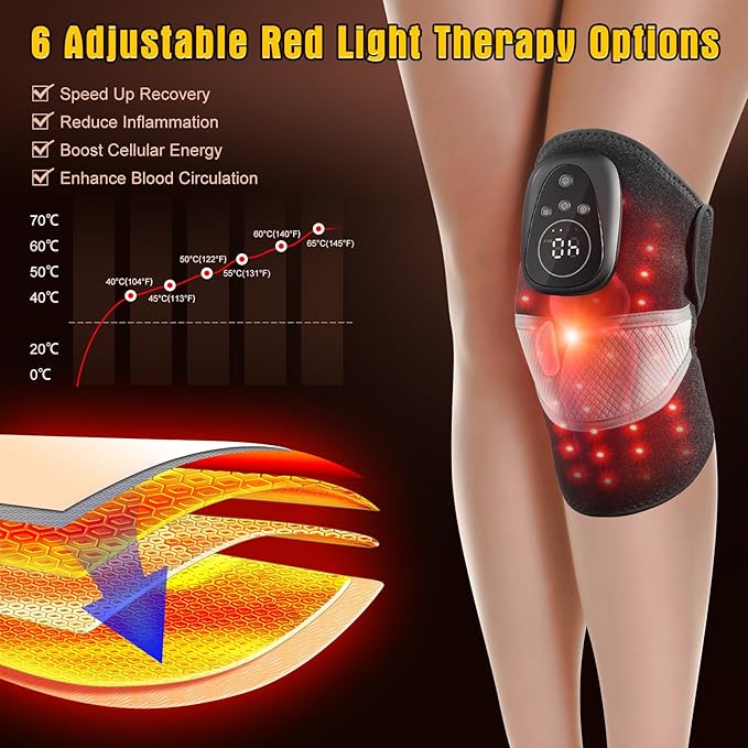 Cordless Massager with Red Light Therapy, Heated Knee Massager for Arthritis Pain Relief, 660nm&850nm Red Light Therapy Heated Device for Knee Shoulder Elbow, 5000 mAh Rechargeable Battery - Bloomnest