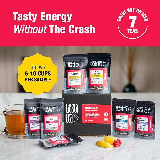 Tiesta Tea - Black Sampler Dry Flight Set, Loose Leaf, High Caffeine, Makes Hot & Iced, Assorted Tea Sets with Herbal, Chai, Fruit Black Teas & More, 7 Resealable Sample Pouches - Bloomnest