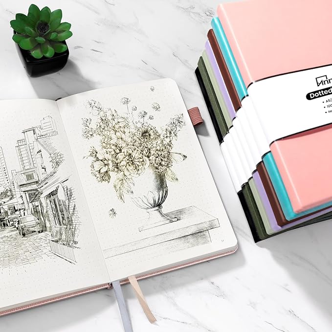 Annecy Numbered Bullet Dotted Journal Notebook, Medium 5.5x 8.25, 160 Pages 100GSM Writing Paper, A5 Purple Faux Leather Cover with Pen Loop - Bloomnest