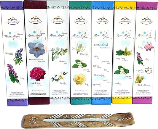 Artisan Hand-Dipped Incense Sticks - Premium 105-sticks Pack Variety Set - 7 Different Scents - Free Incense Holder