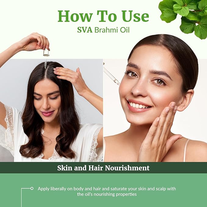 SVA Brahmi Oil - 4 Fl Oz – 100% Natural Cold Pressed Brahmi Oil - for Face, Skin Care, Hair Care, Scalp Massage & Body Massage – Carrier Oil with Dropper - Bloomnest