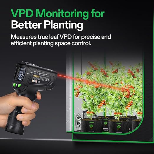 VIVOSUN VPD Thermometer, Handheld Environmental Monitor, Precision Infrared Laser Thermometer Gun with Adjustable Emissivity, Leaf VPD and Temperature Monitoring for Plants, Grow Tents, HVAC - Bloomnest