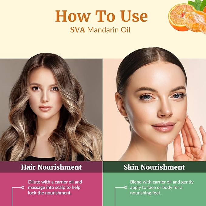 SVA Mandarin Essential Oil – 4 Fl Oz – 100% Natural Mandarin Oil - for Diffuser, Hair Care, Face, Skin Care, Aromatherapy, Scalp and Body Massage, Soap and Candle Making – with Dropper - Bloomnest
