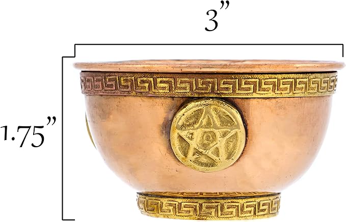 Pentagram Copper Bowl - Offering Bowl for Altar Use, Ritual Offerings, Witchy Home Decor - Incense Holder for Incense Cones, White Sage, Palo Santo Sticks - 3 Inches Wide - Bloomnest