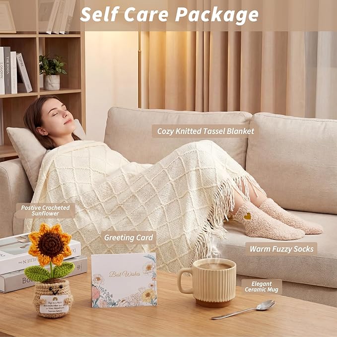 Get Well Soon Gifts Baskets for Women, Spa Self Care Gifts, Thinking of You Gift, Relaxing Sunflower Gift Basket for Her Friends Birthday Valentines Day Mothers Day Luxury Gifts, Beige - Bloomnest