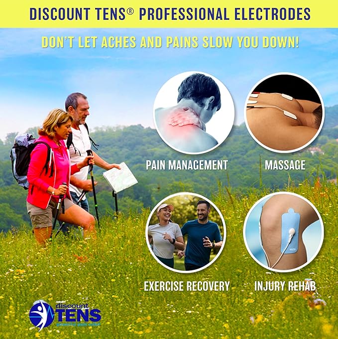 Discount TENS Brand Premium Wired Electrode Pads Compatible with TENS 7000 – 8 Pack of Large 2"x4" Self-Adhesive Replacement Electrodes for TENS EMS Units with 2mm Pin Connectors Discount+TENS