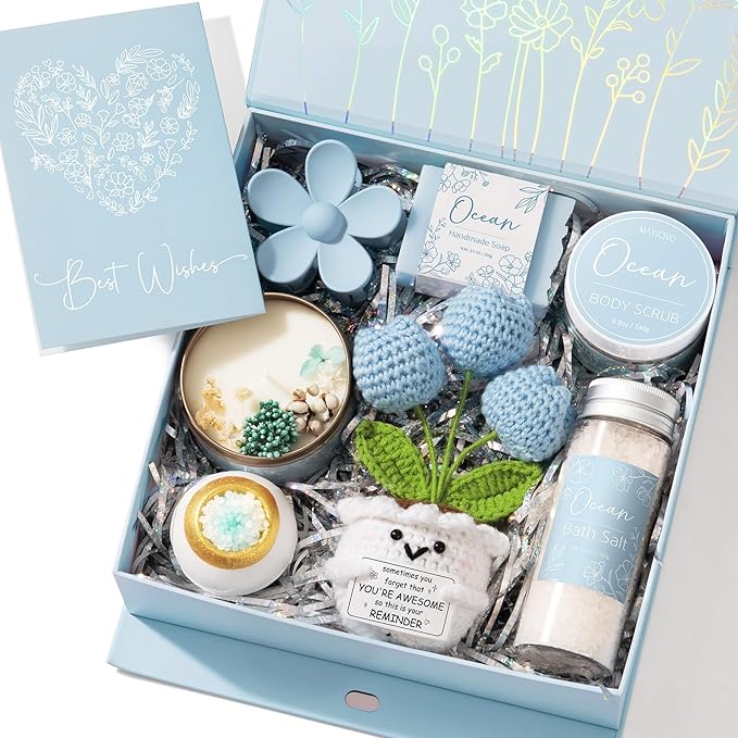 Spa Gifts for Women Bath Gift Set, Ocean Relaxing Spa Gift Baskets Home Bath Set Self Care Kit Care Package Thank You Birthday Valentines Day Gifts for Her Women Mom Friends Sister Teen Girls Wife
